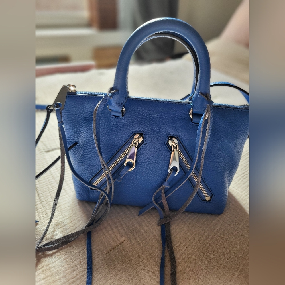 Rebecca Minkoff Blue Micro Moto Fringe Crossbody Bag